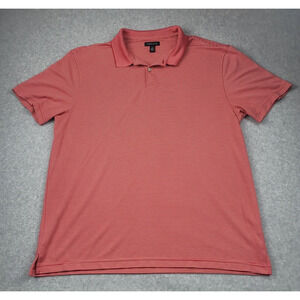 Van Heusen Mens Polo Shirt Large Red Orange Striped Short Sleeve Collar